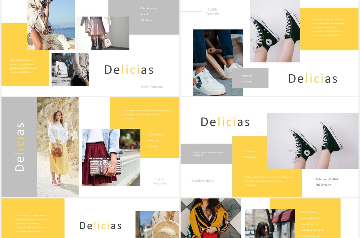 时尚黄色图片排版国外PPT模板Delicias Powerpoint Template