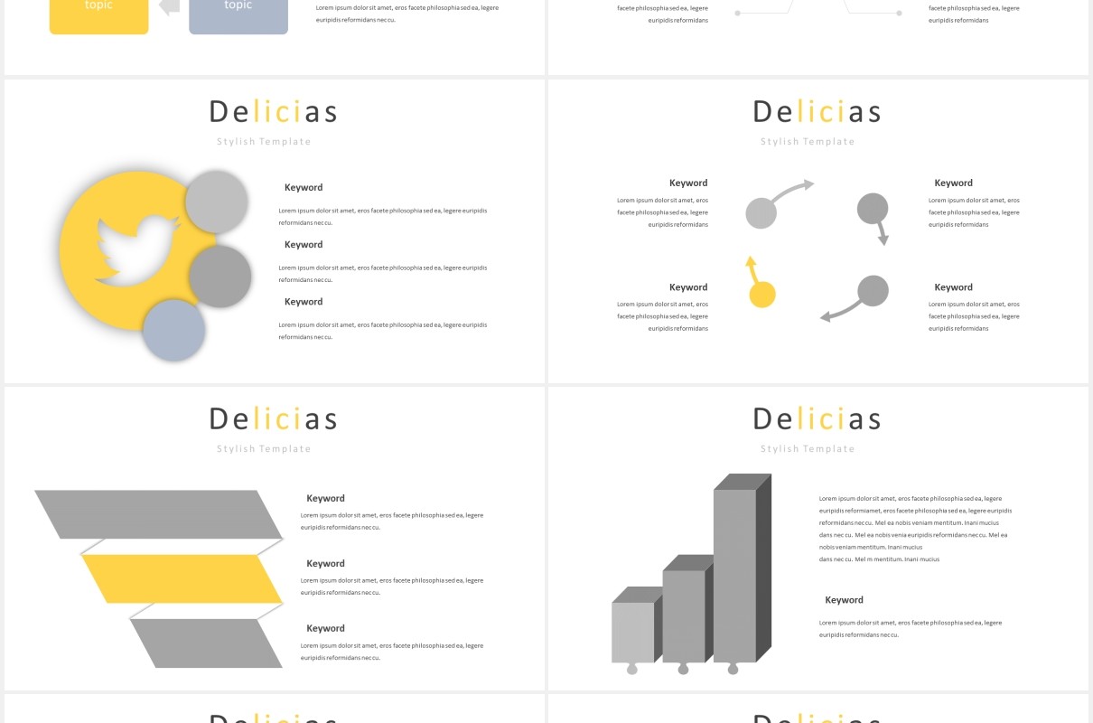 时尚黄色图片排版国外PPT模板Delicias Powerpoint Template