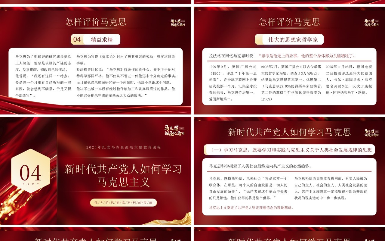 红色简约风马克思206周年诞辰纪念日PPT模板