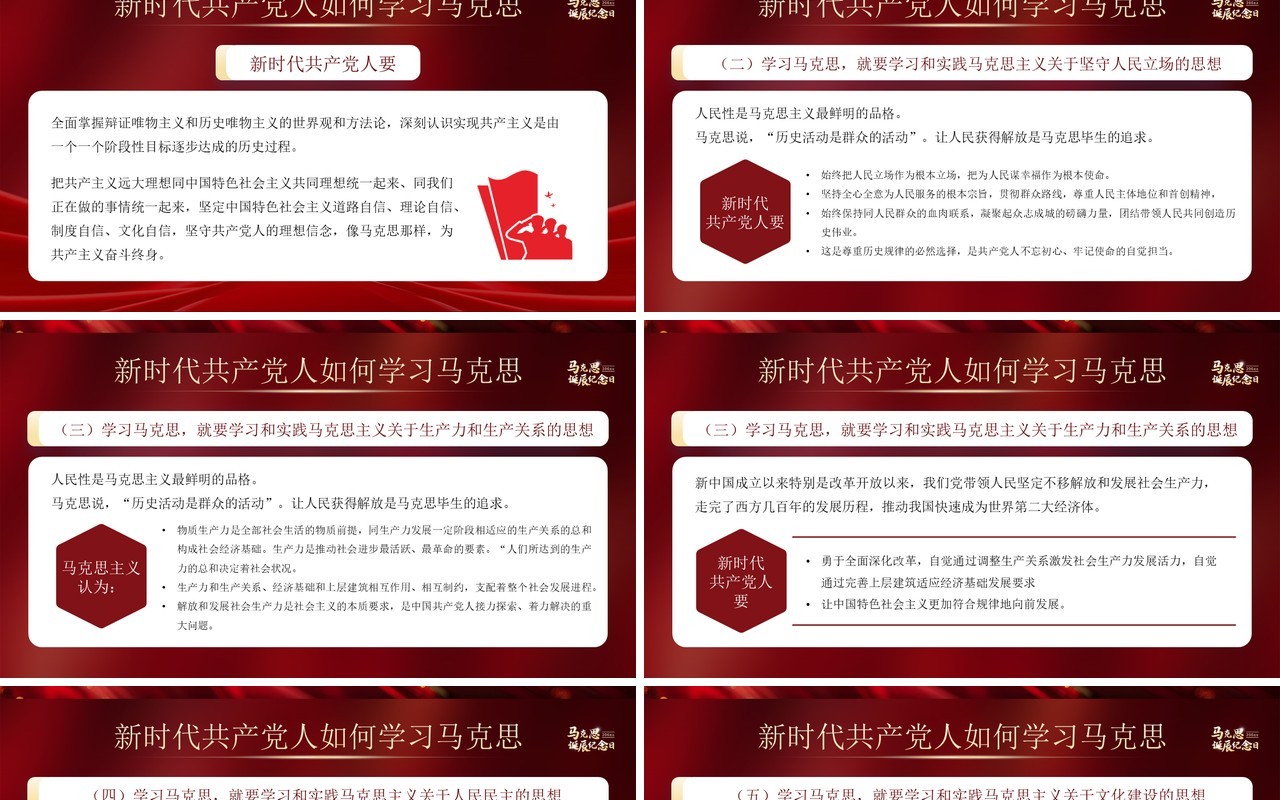 红色简约风马克思206周年诞辰纪念日PPT模板