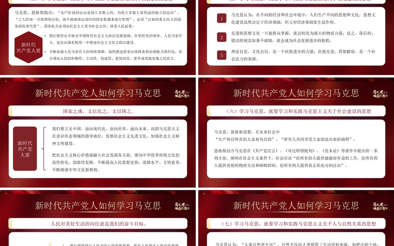 红色简约风马克思206周年诞辰纪念日PPT模板