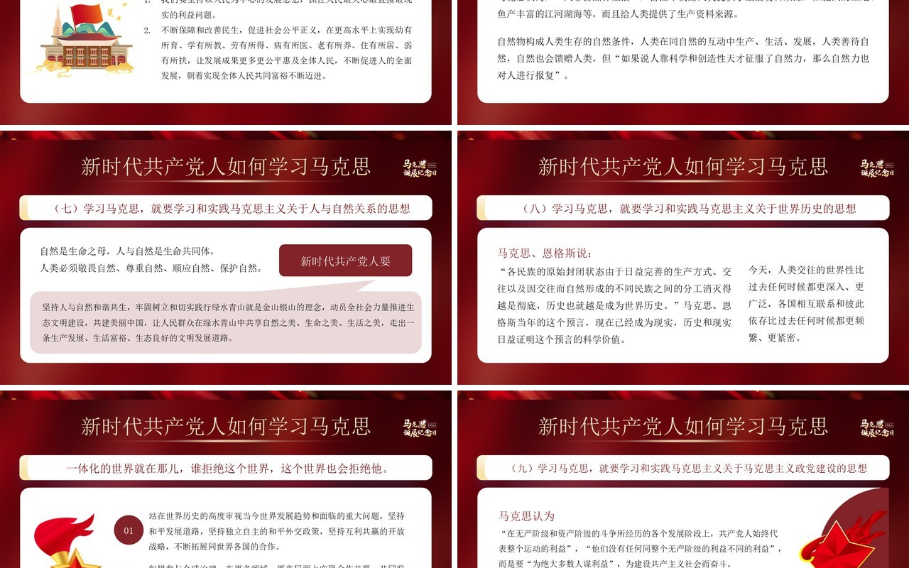 红色简约风马克思206周年诞辰纪念日PPT模板