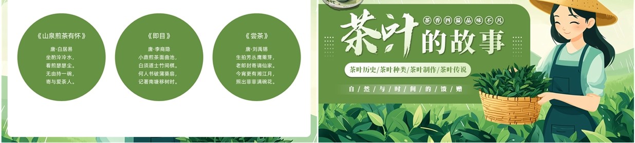 绿色插画风茶叶的故事PPT模板
