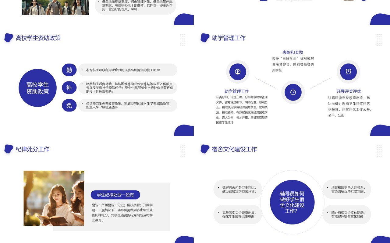 蓝色简约风辅导员岗前培训PPT模板