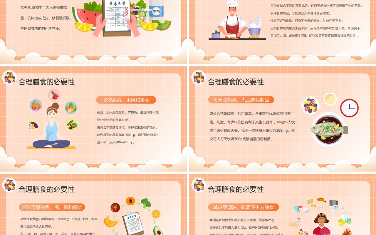 橙色卡通风全民营养周知识PPT模板