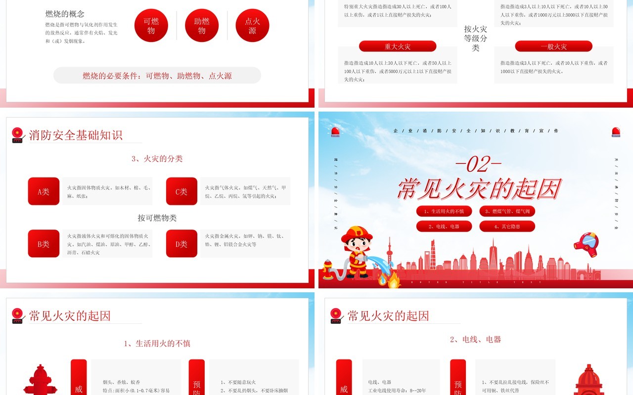 红色简约风强化消防宣传普及消防知识讲座PPT模板
