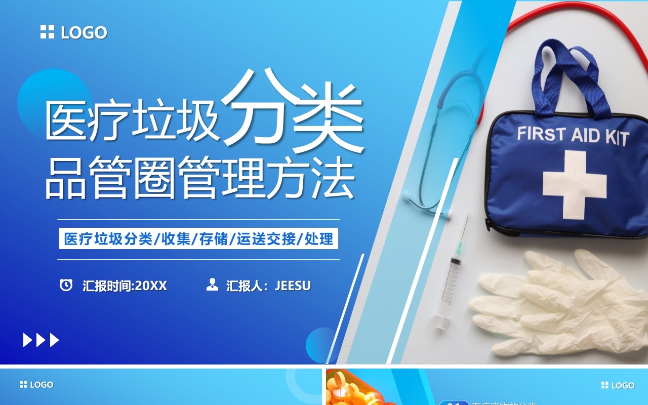蓝色简约风医疗垃圾分类PPT模板
