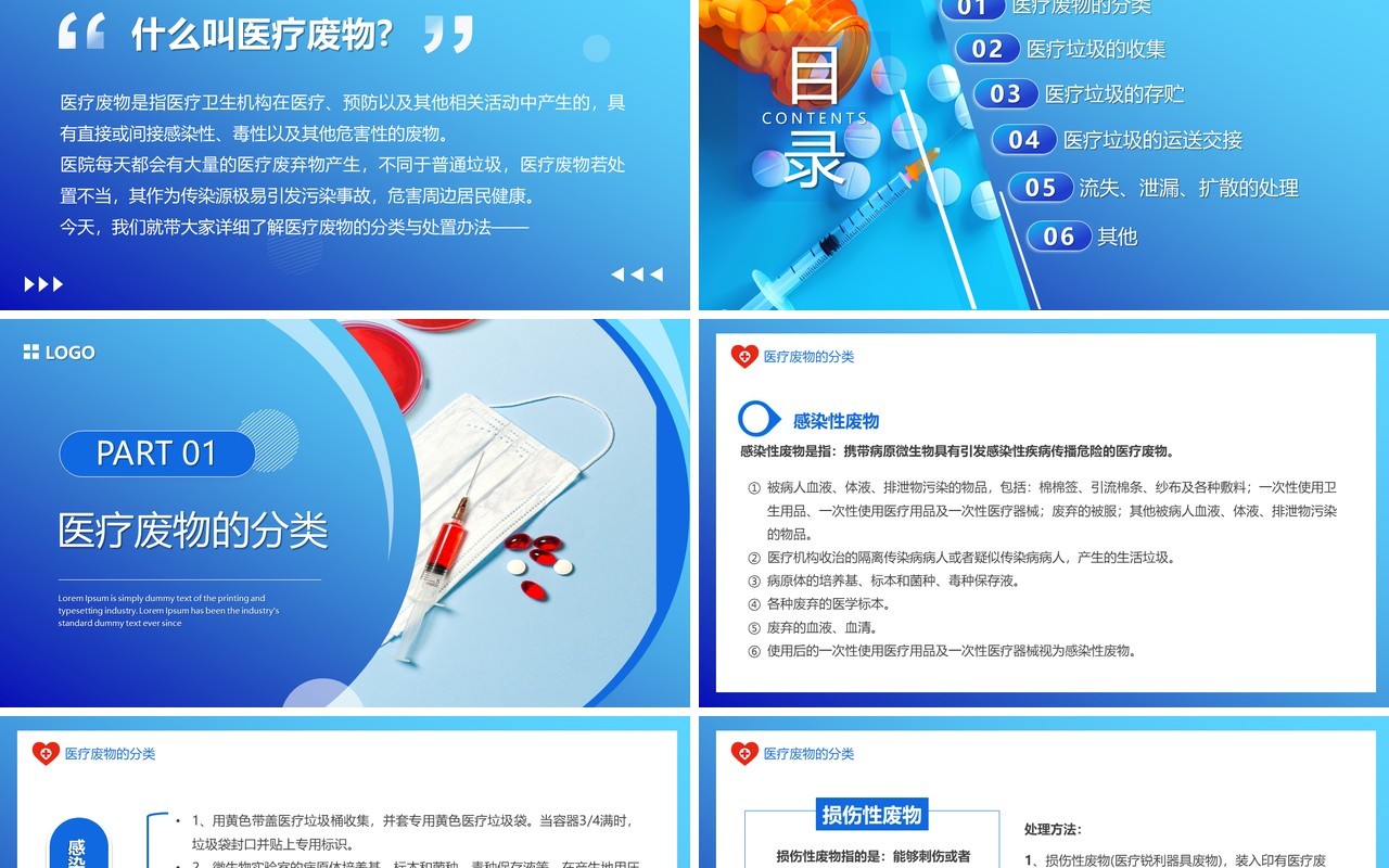 蓝色简约风医疗垃圾分类PPT模板