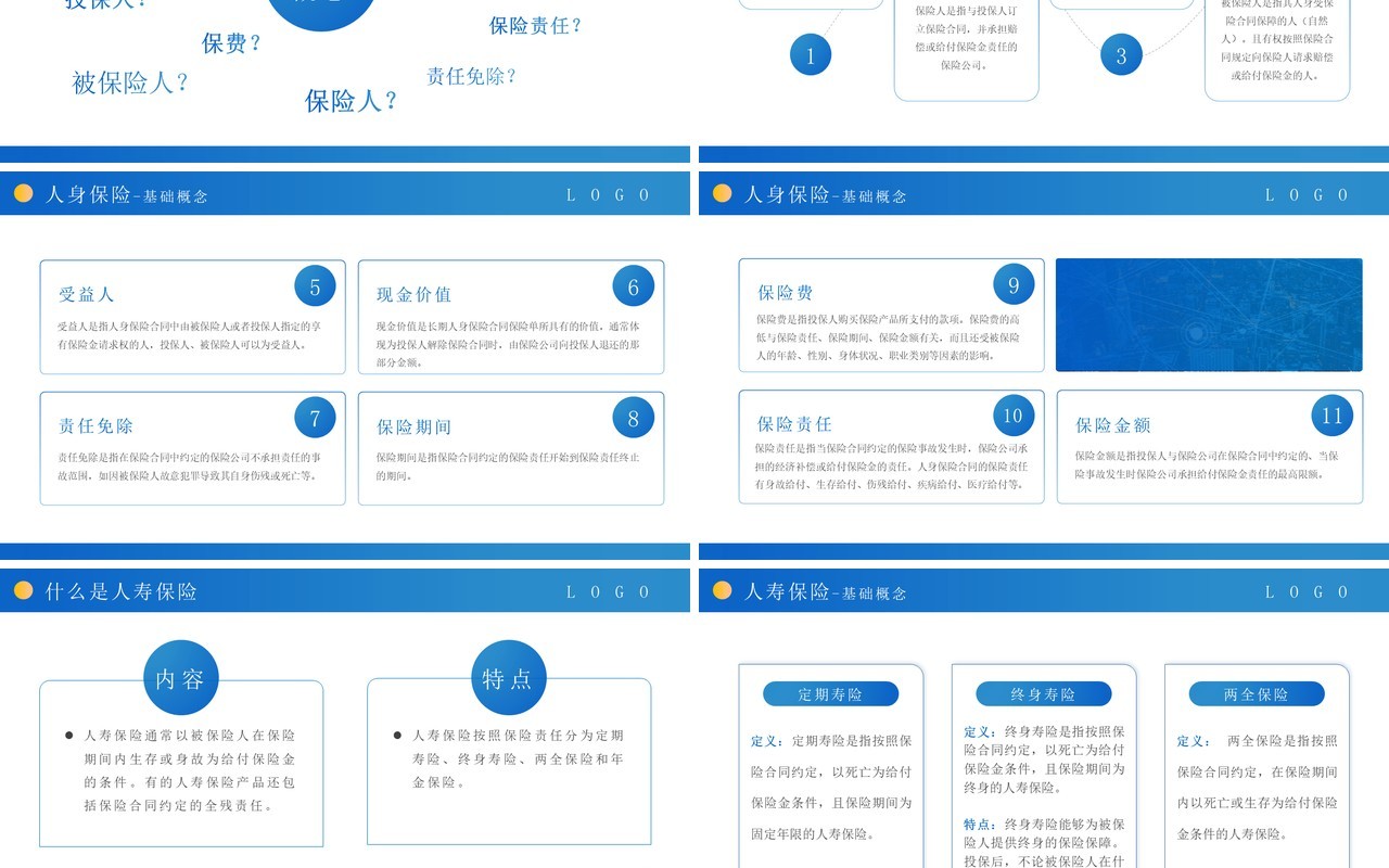 蓝色简约商务风保险基础知识PPT模板