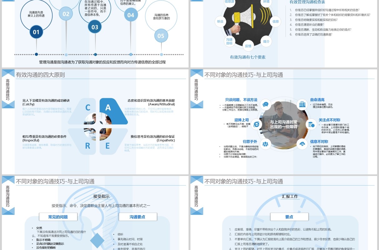 蓝色清新简约工作效率和管理能力提升课程PPT模板