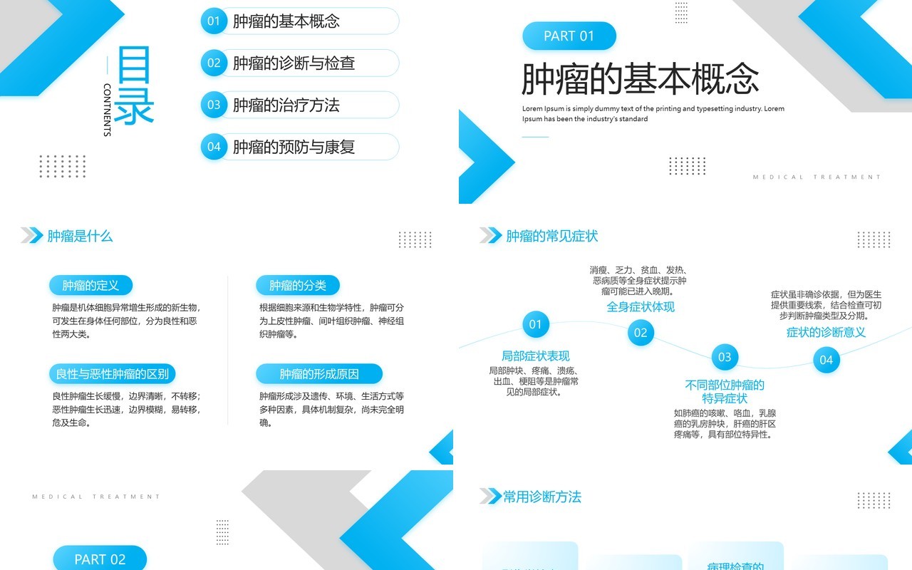 蓝色简约风肿瘤知识科普介绍PPT模板