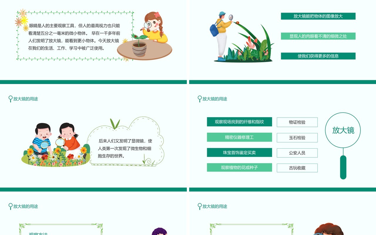 放大镜的用途放大镜能把图像放大使我们获得更多的信息动态PPT模板