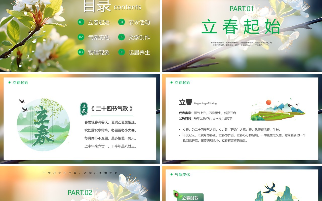绿色清新风二十四节气之立春PPT模板