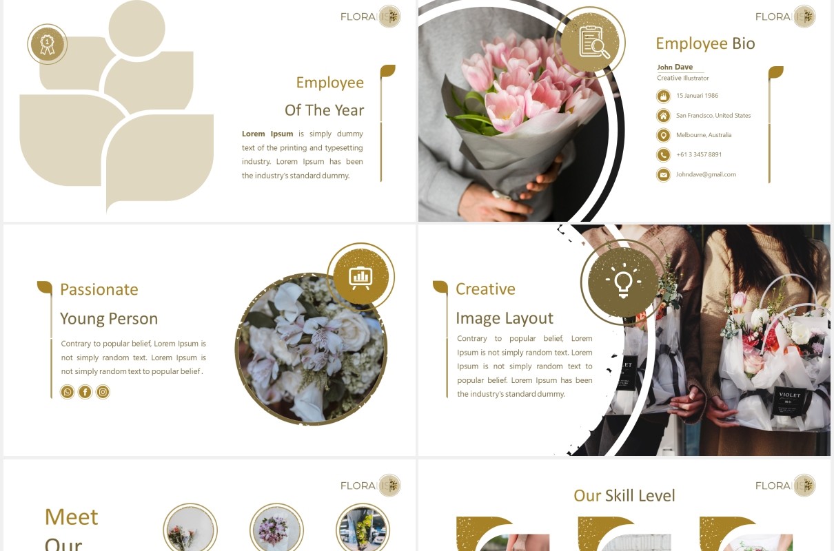 花卉鲜花花店宣传图片排版PPT图表模板Floralist - Powerpoint