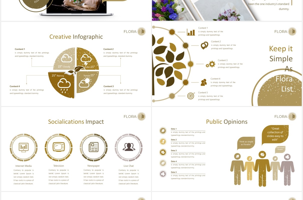 花卉鲜花花店宣传图片排版PPT图表模板Floralist - Powerpoint