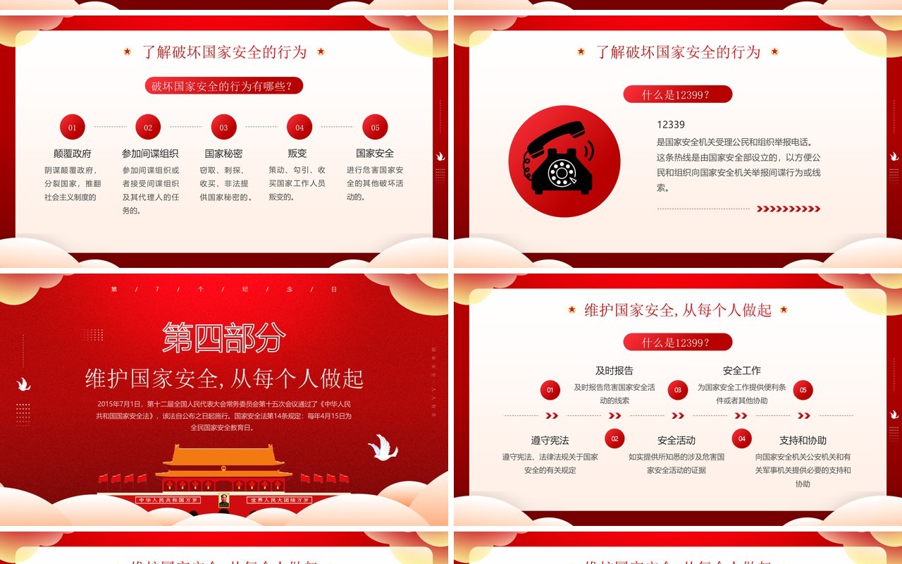 红色简约风国家安全教育日知识介绍PPT模板