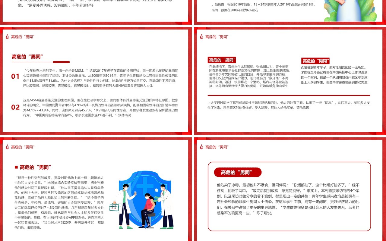 红色卡通风以爱之名反对歧视世界艾滋病日PPT模板