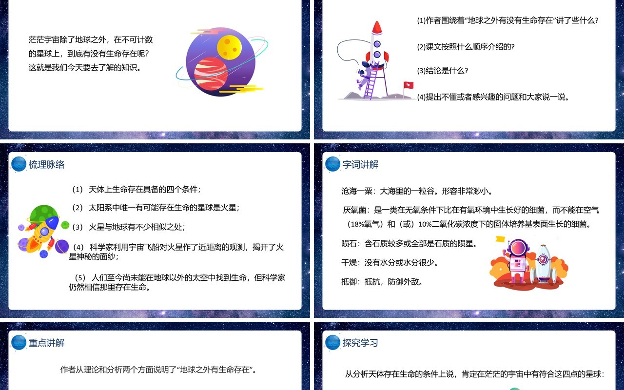 部编版六年级语文上册宇宙生命之谜课件PPT模板