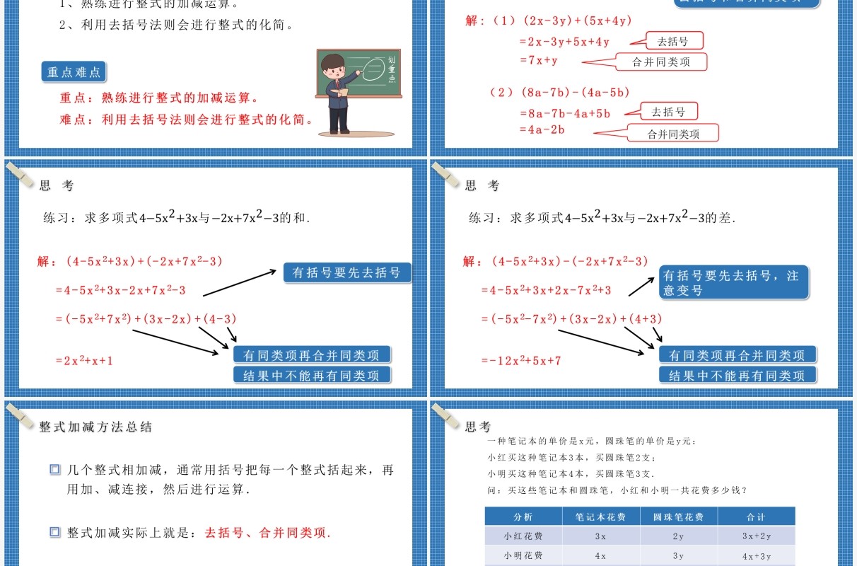 部编版七年级数学上册整式的加减课件PPT模板