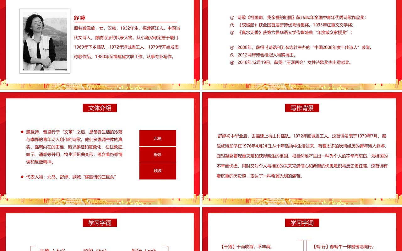 部编版九年级语文下册祖国啊，我亲爱的祖国课件PPT模板
