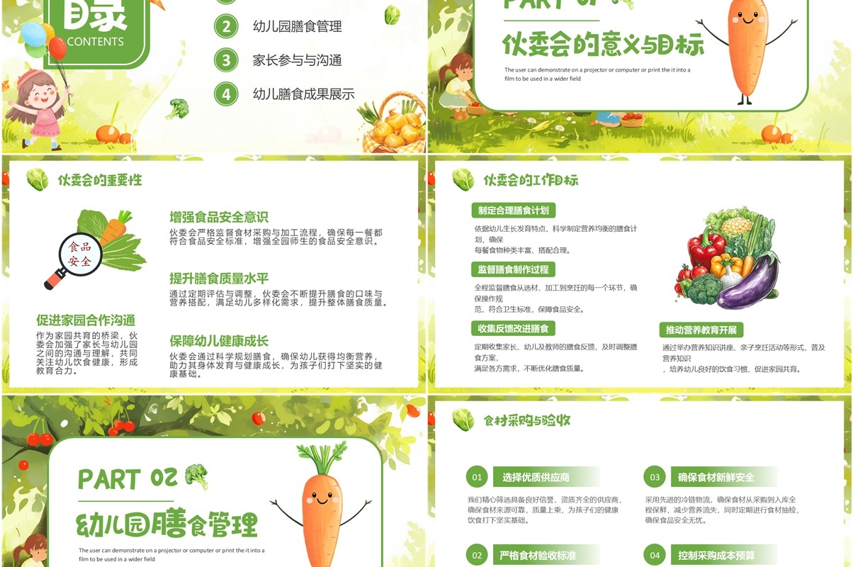 绿色清新风幼儿园膳食伙委会PPT模板