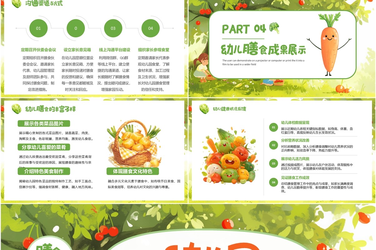 绿色清新风幼儿园膳食伙委会PPT模板