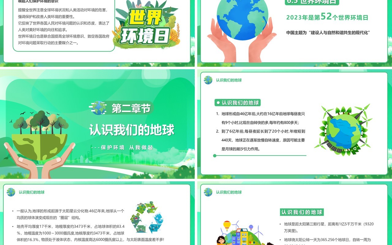 绿色卡通风保护环境你我做起PPT模板