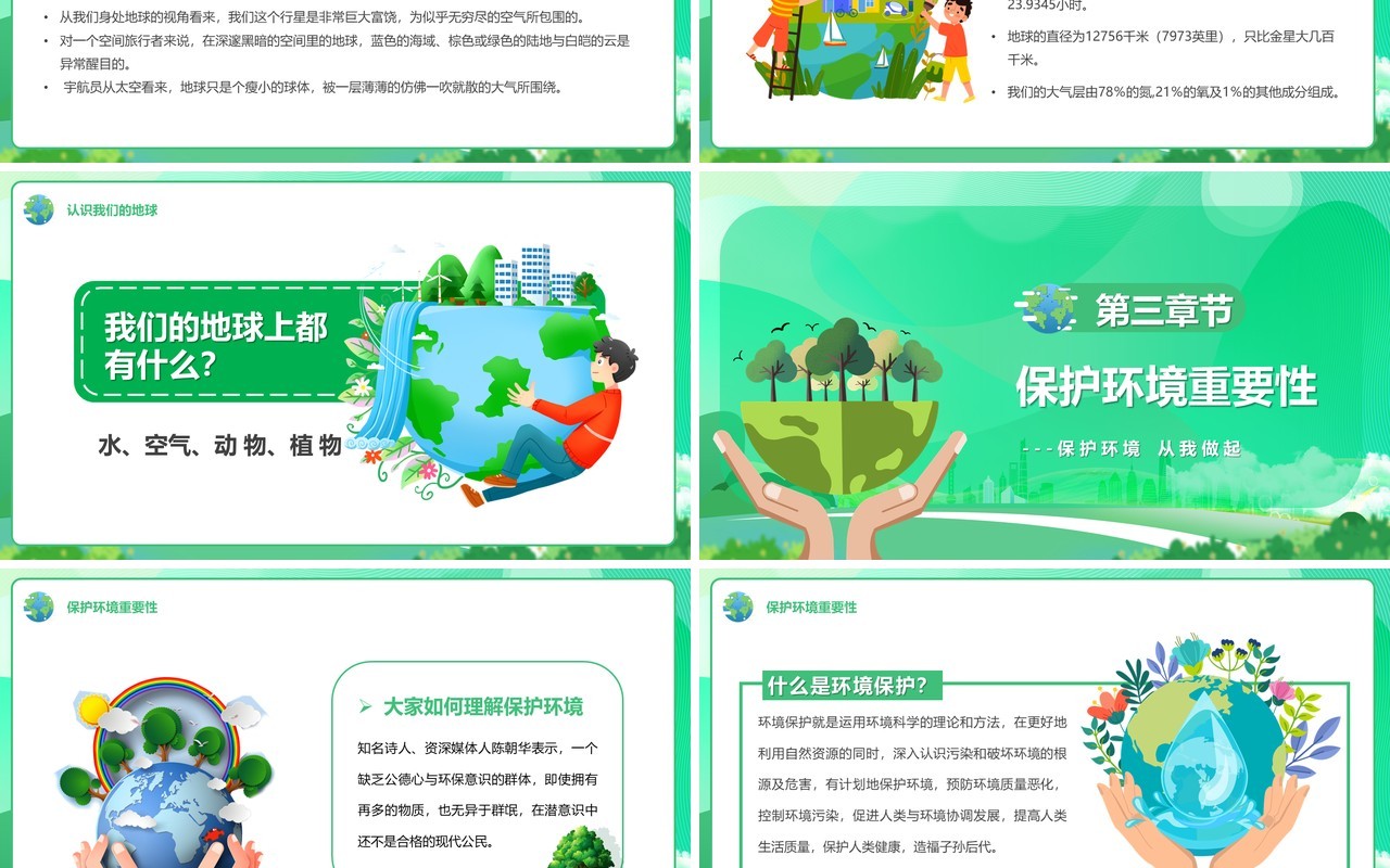 绿色卡通风保护环境你我做起PPT模板