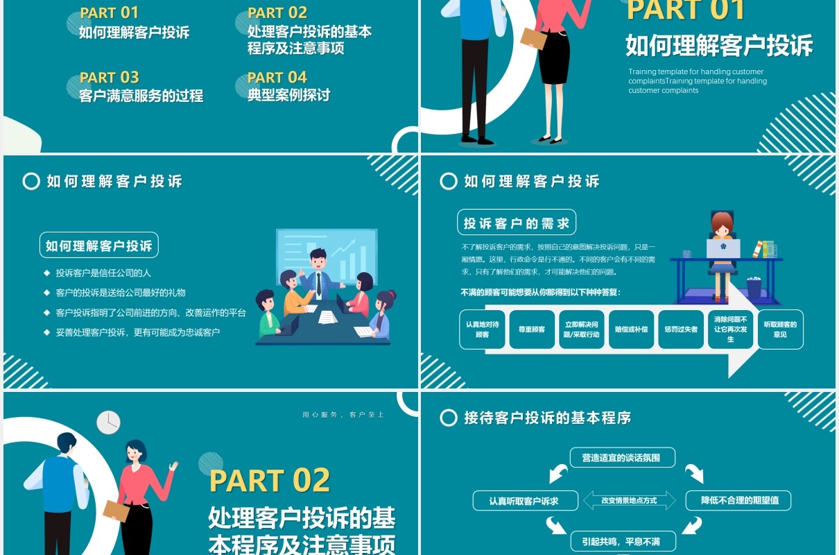 卡通风客户投诉处理及案例分析PPT模版
