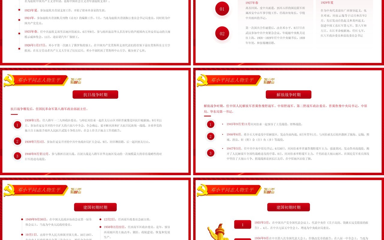 红色党政风纪念邓小平诞辰117周年PPT模版