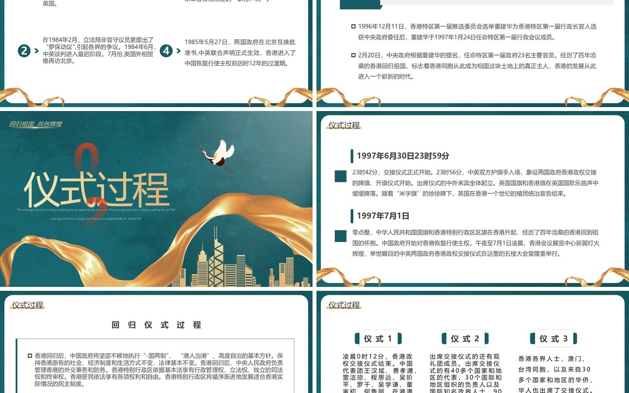 绿色简约风庆祝香港回归25周年PPT模板