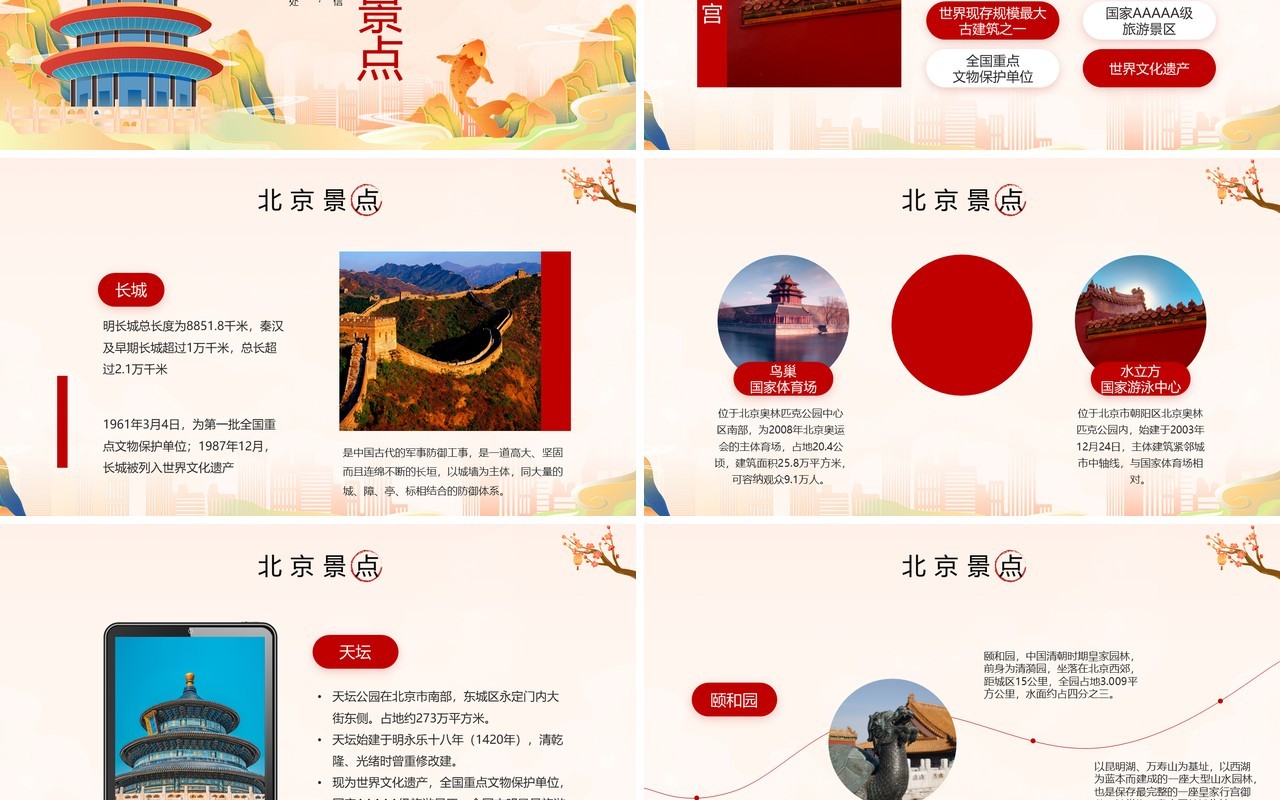 红色国潮风北京旅游景点介绍PPT模板