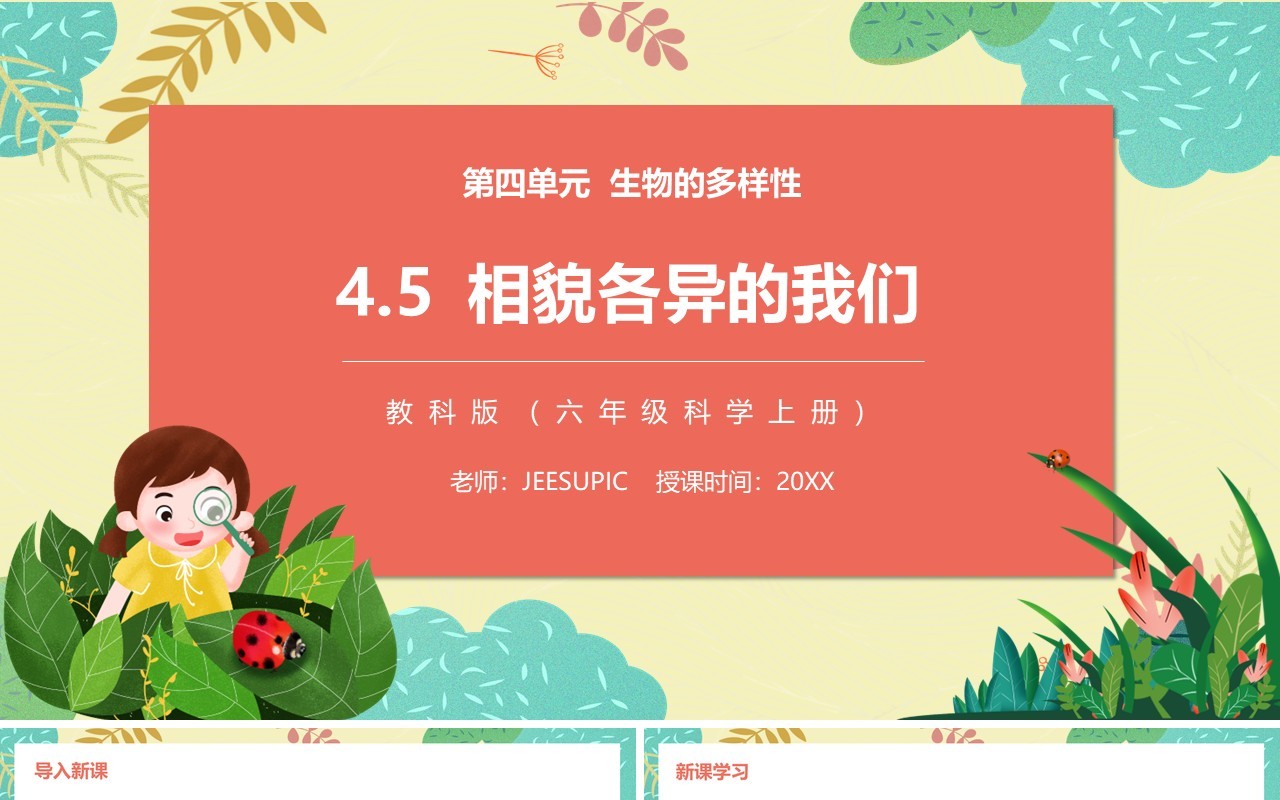 教科版六年级科学上册相貌各异的我们PPT模板
