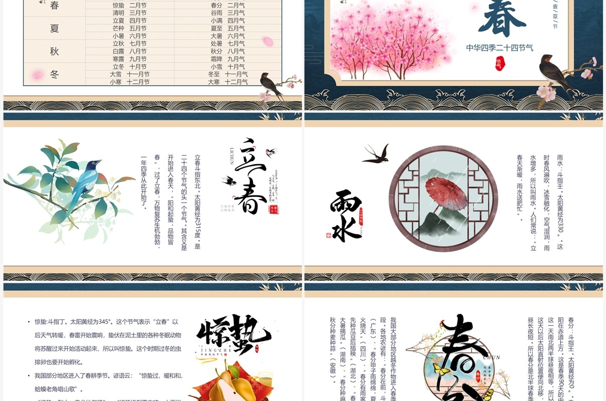 蓝色中国风中华二十四节气介绍PPT模板