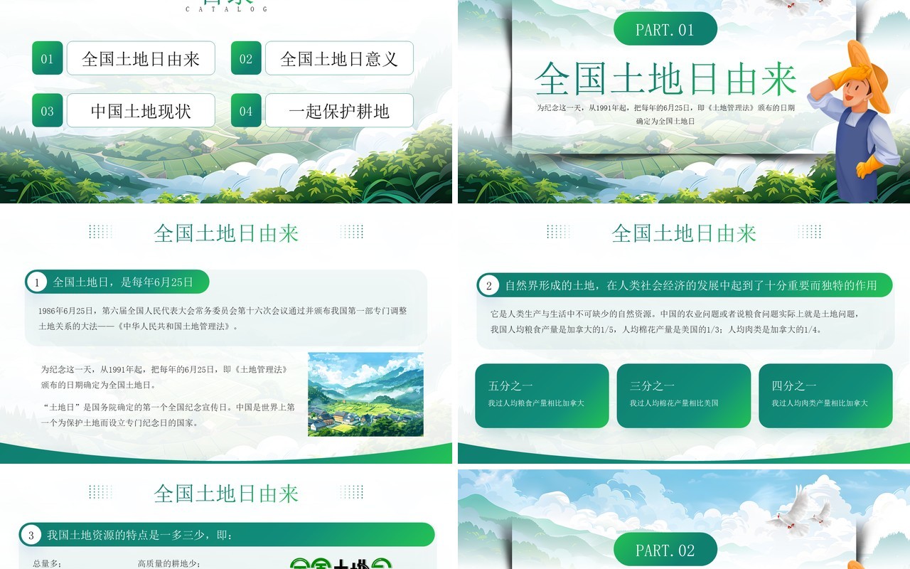 绿色插画风全国土地日介绍PPT模板