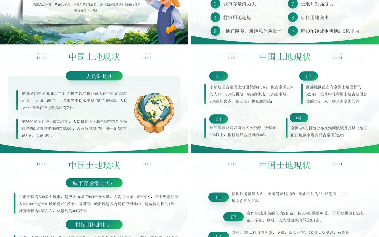 绿色插画风全国土地日介绍PPT模板