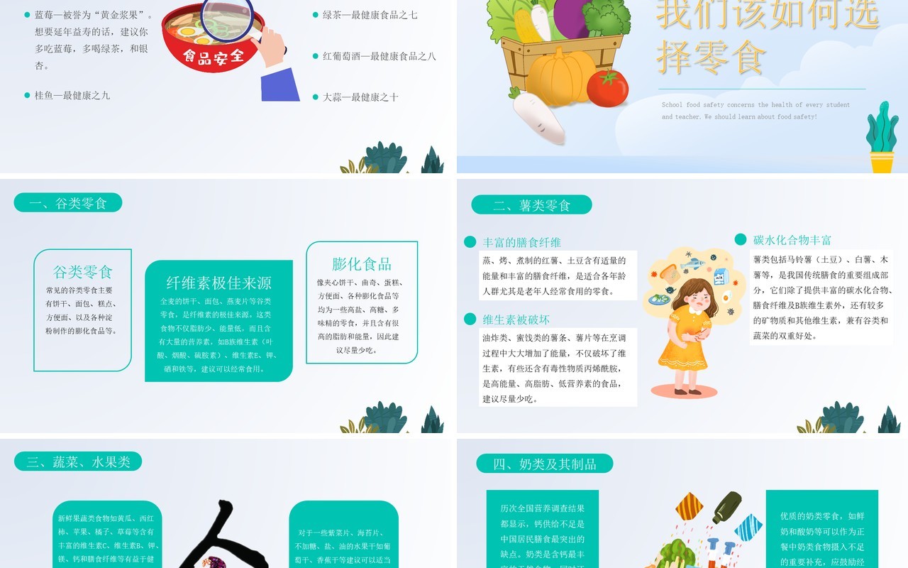 蓝色卡通风学校食品安全教育PPT模板