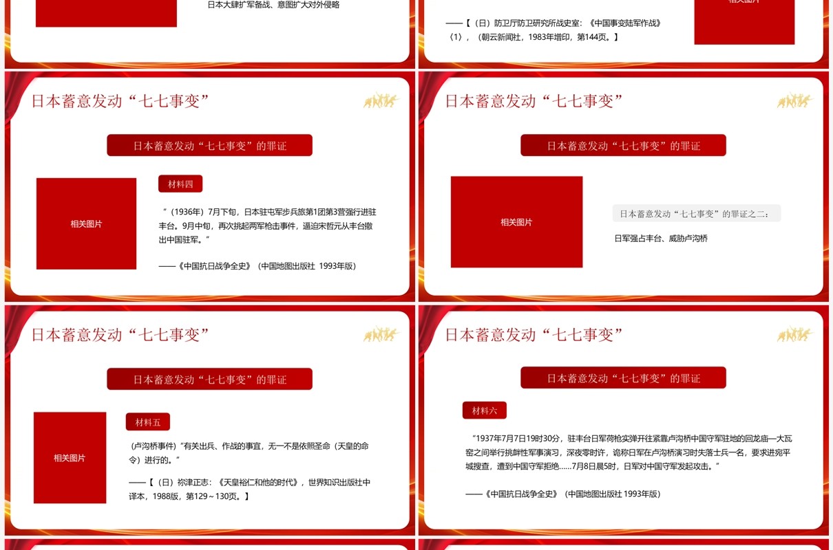 红色简约风七七事变卢沟桥事变PPT模板