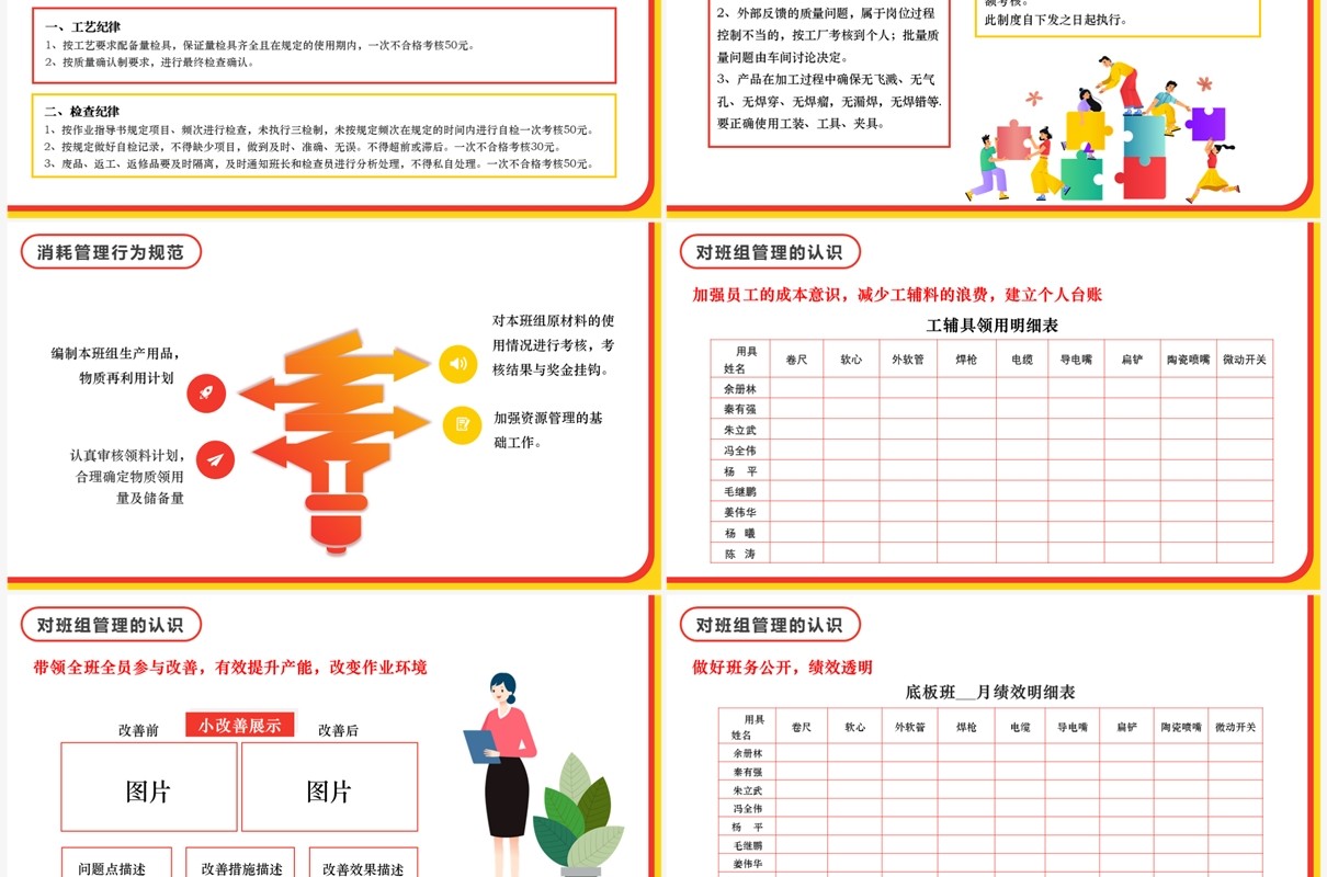 红黄扁平风班组长竞聘报告PPT模板