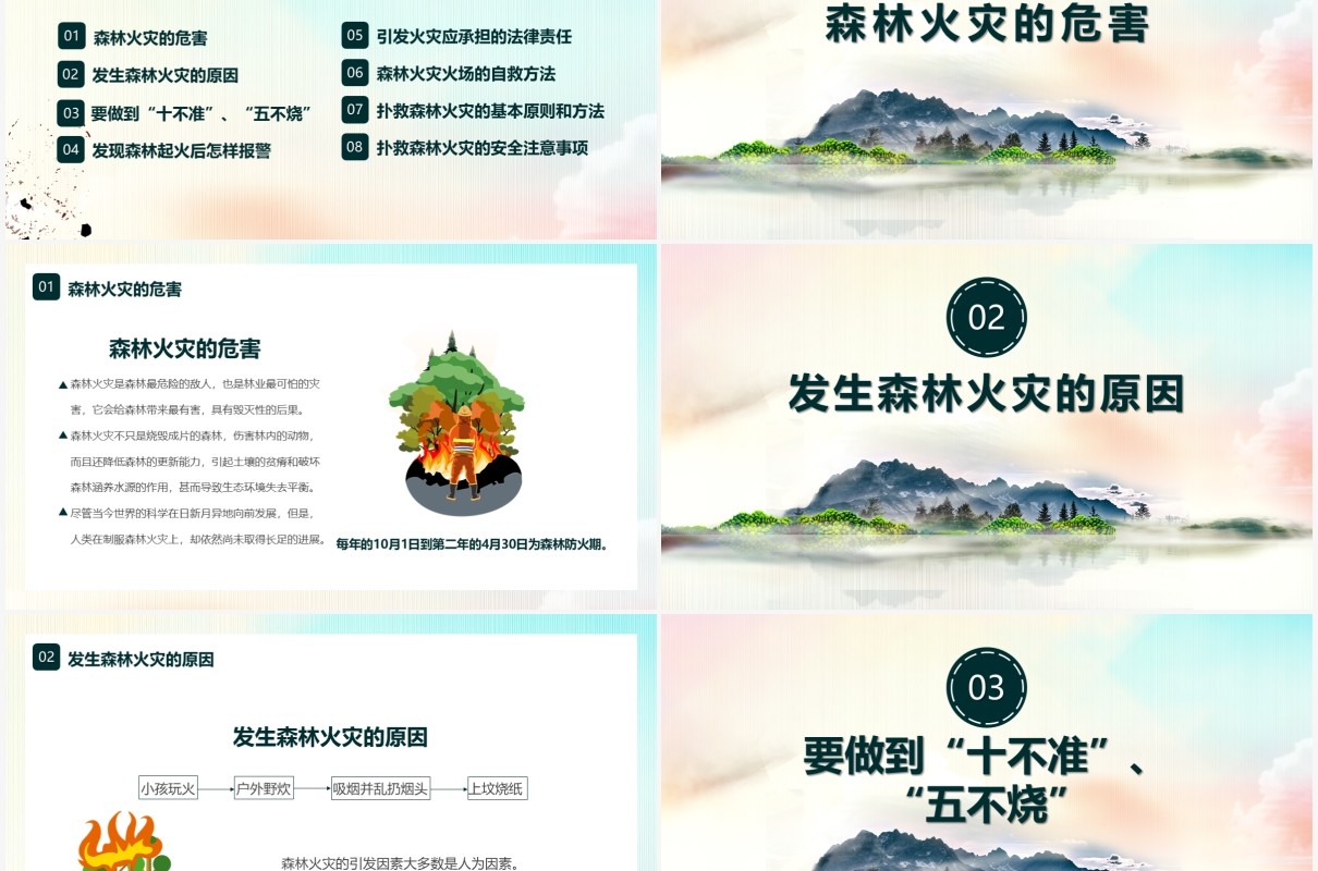 简约风森林防火宣传安全教育培训PPT模板