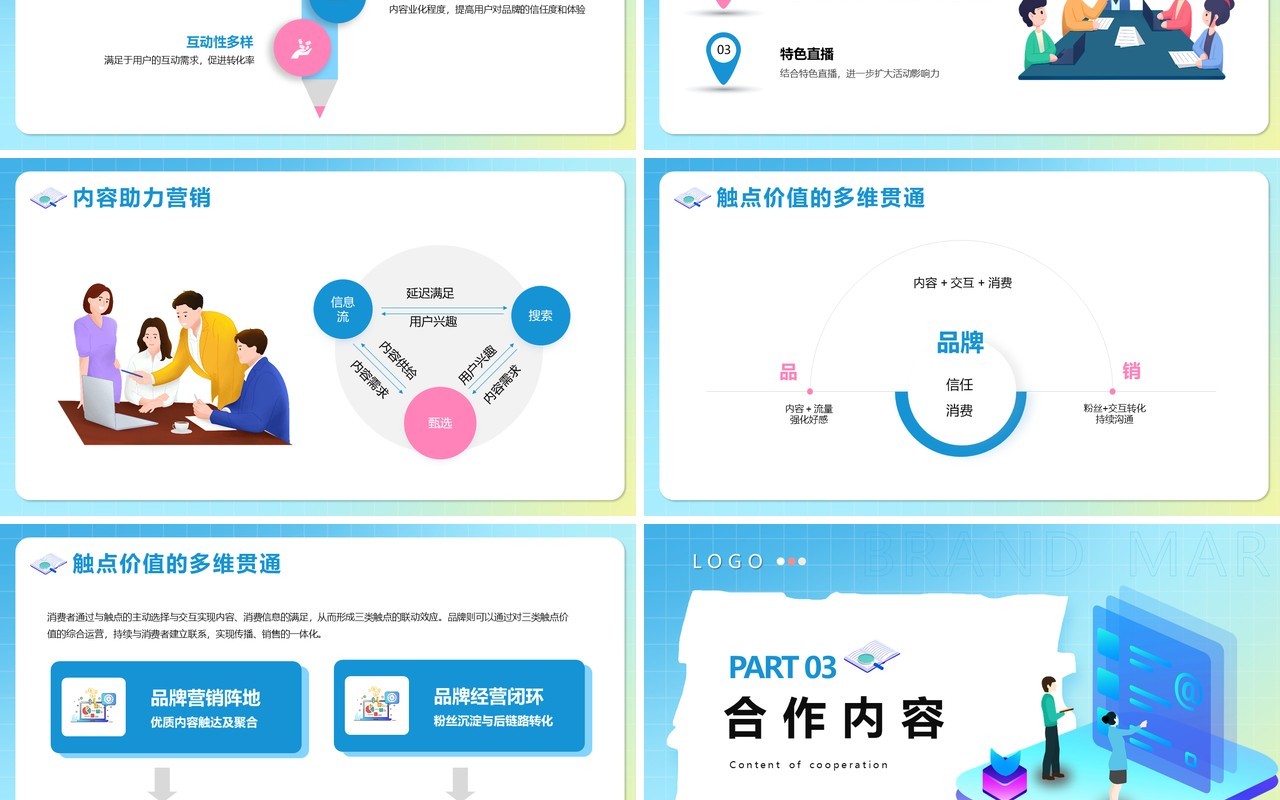 蓝色插画风品牌营销方案宣传PPT模版