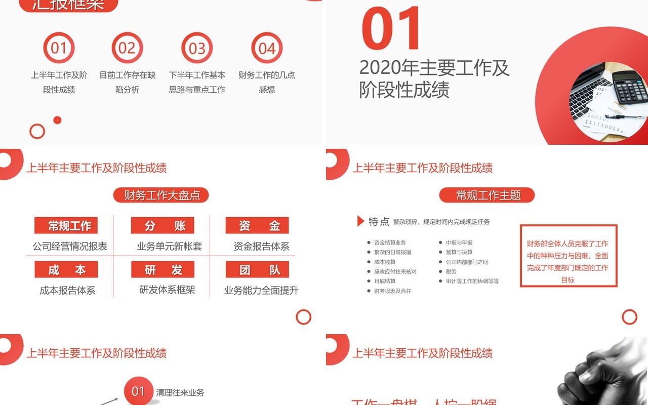 简约红色财务部年终工作总结汇报PPT模板