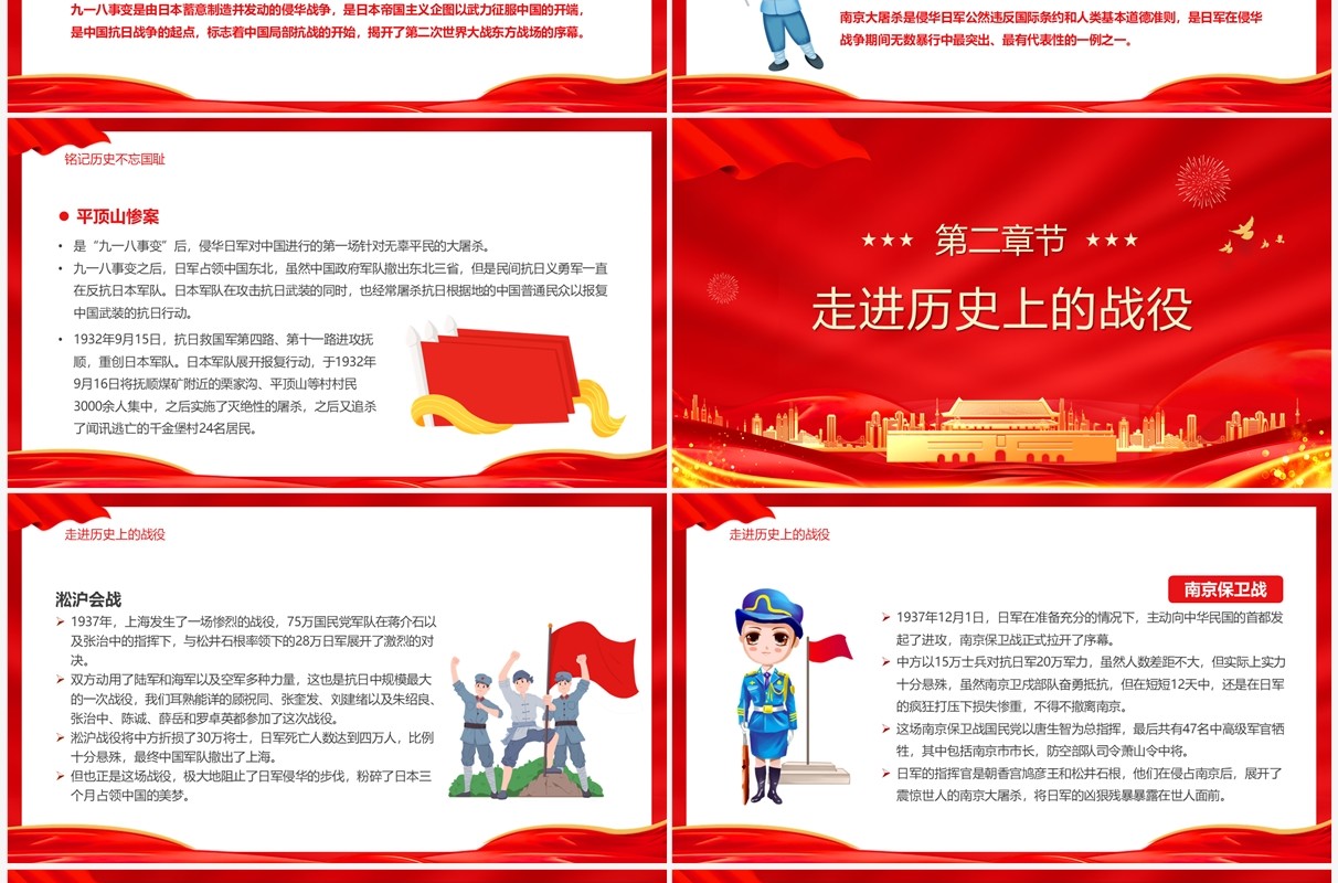 红色纪念抗战胜利七十七周年PPT模板