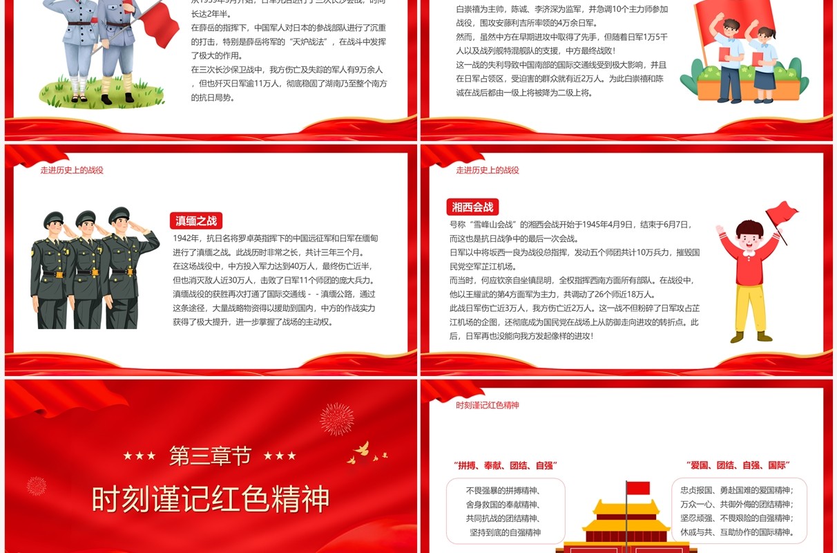 红色纪念抗战胜利七十七周年PPT模板