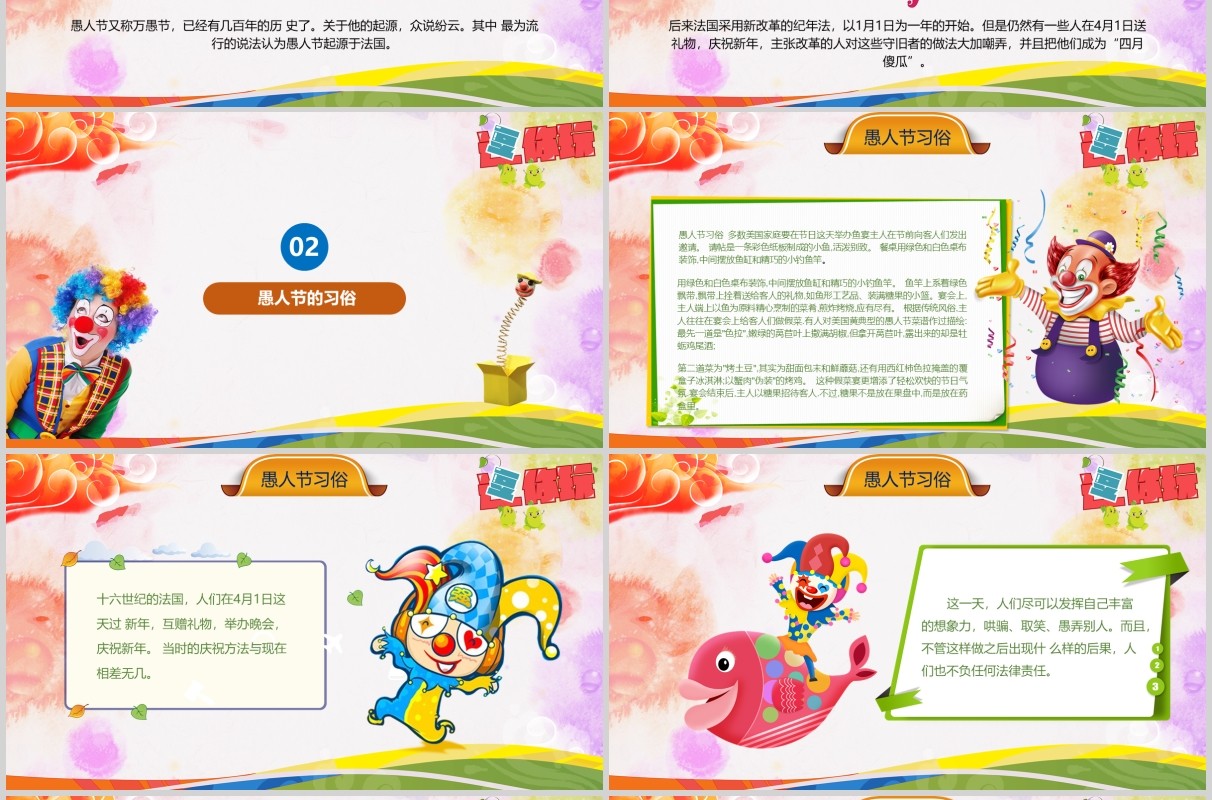 彩色小丑高端愚人节快乐ppt模板