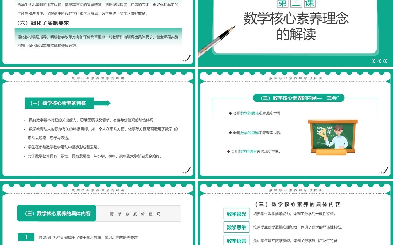 绿色简约风小学数学新课标变化与解读PPT模板