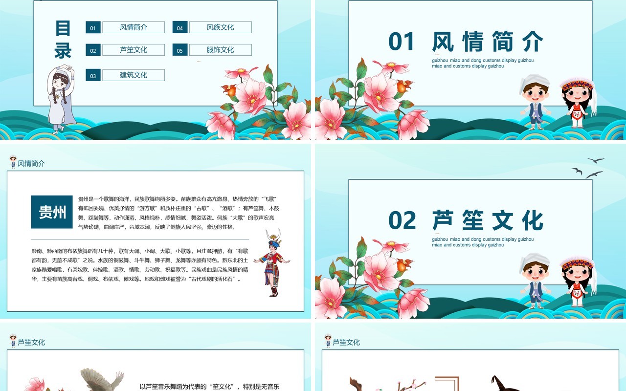 贵州省苗族侗族风情展示动态PPT模板
