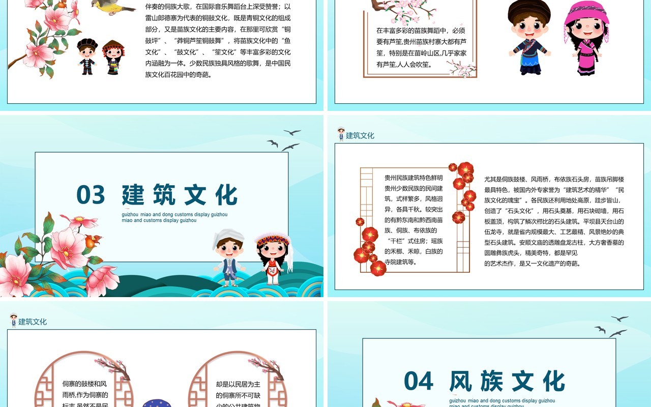 贵州省苗族侗族风情展示动态PPT模板