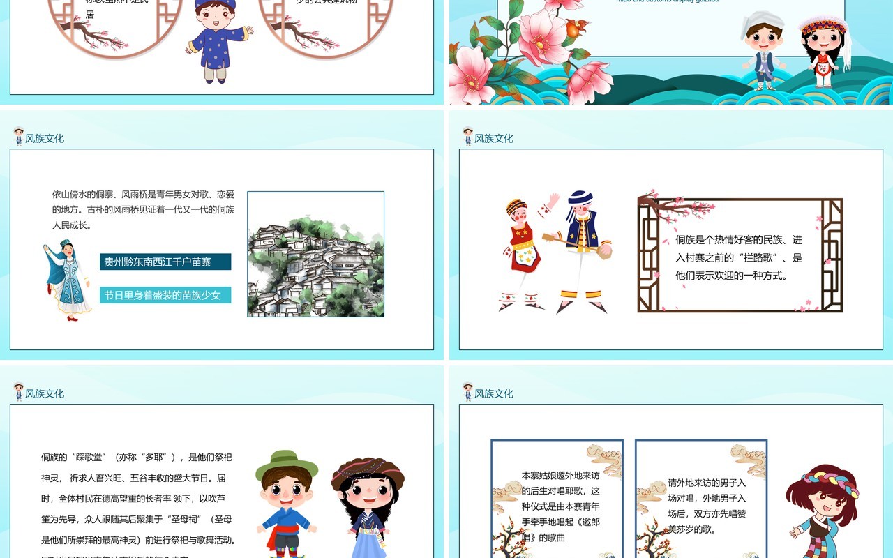 贵州省苗族侗族风情展示动态PPT模板