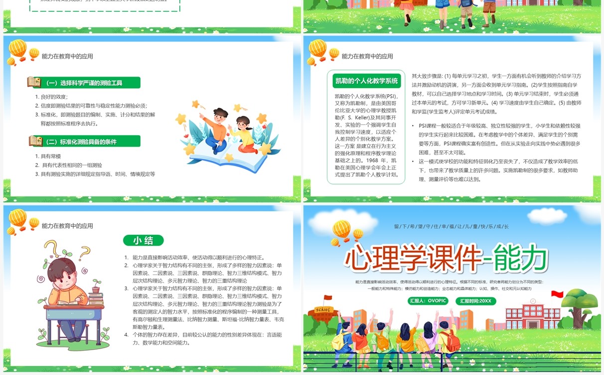 绿色卡通风心理学课件之能力培养PPT模板